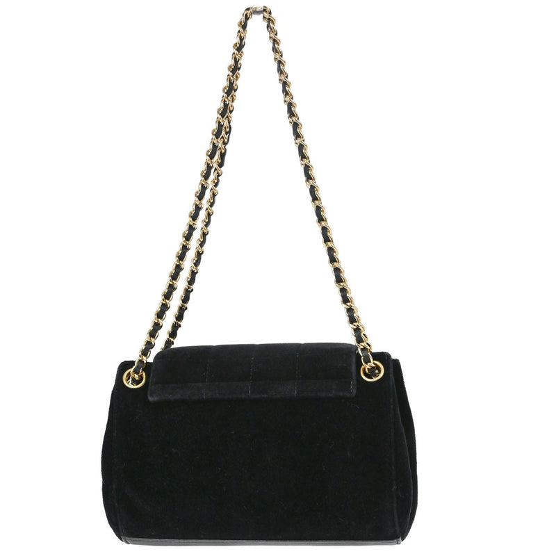 Chanel Chocolate Bar Mademoiselle Lock Chain Quilted Velvet Black Bag