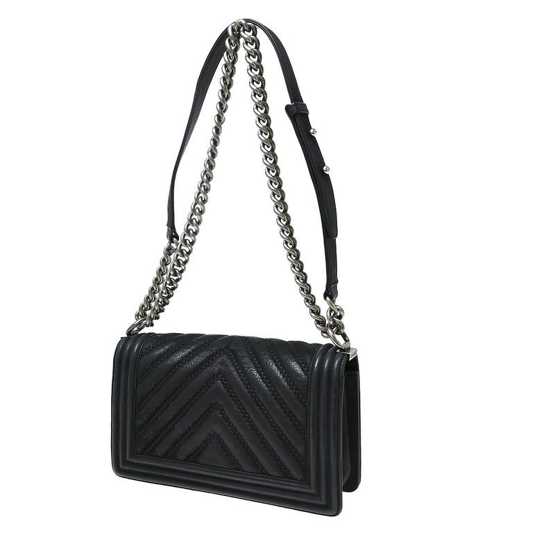 Chanel Boy Flap Chevron Lambskin Black Leather Bag