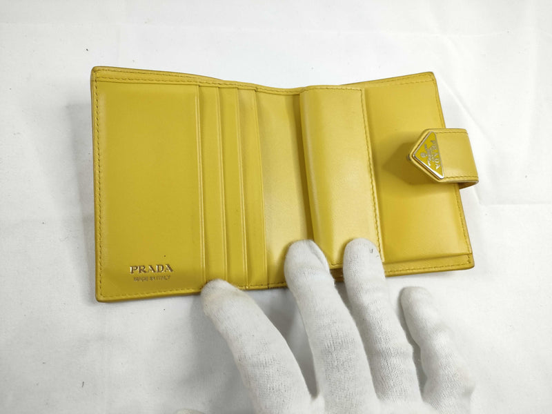 Prada Saffiano Bifold Leather Yellow Accessory