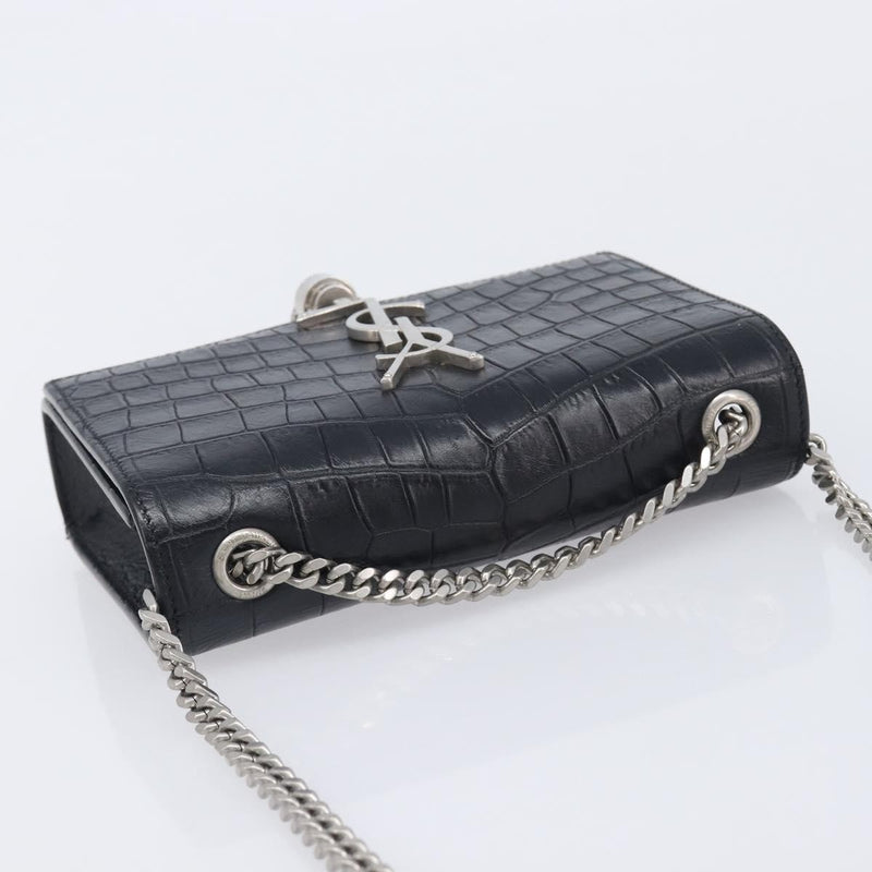 Saint Laurent Classic Monogram Tassel Chain Crocodile Embossed Leather Black Bag