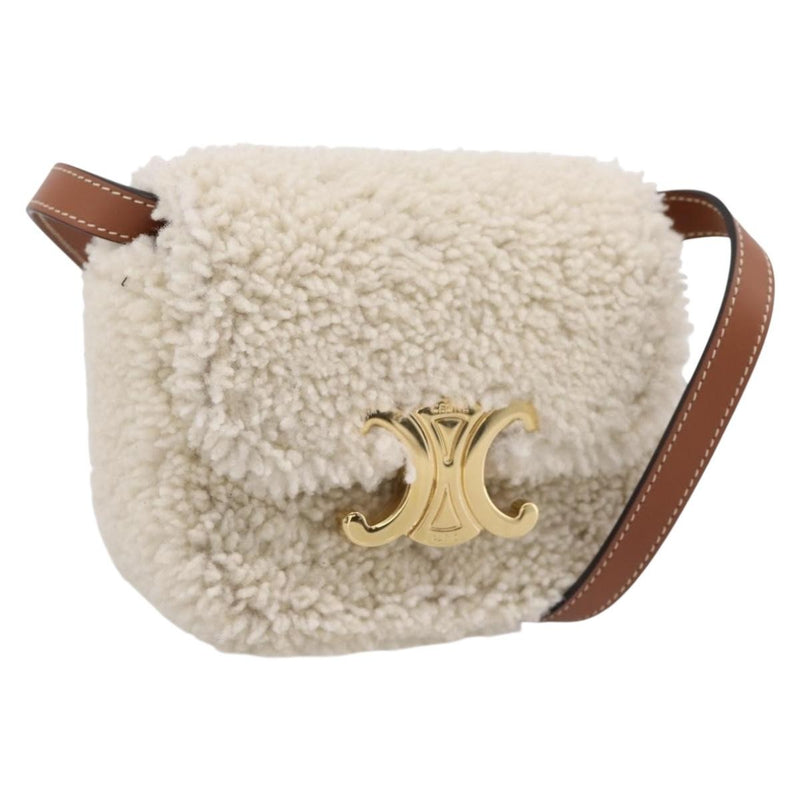 Celine Triomphe Shoulder Shearling Beige Wool Bag