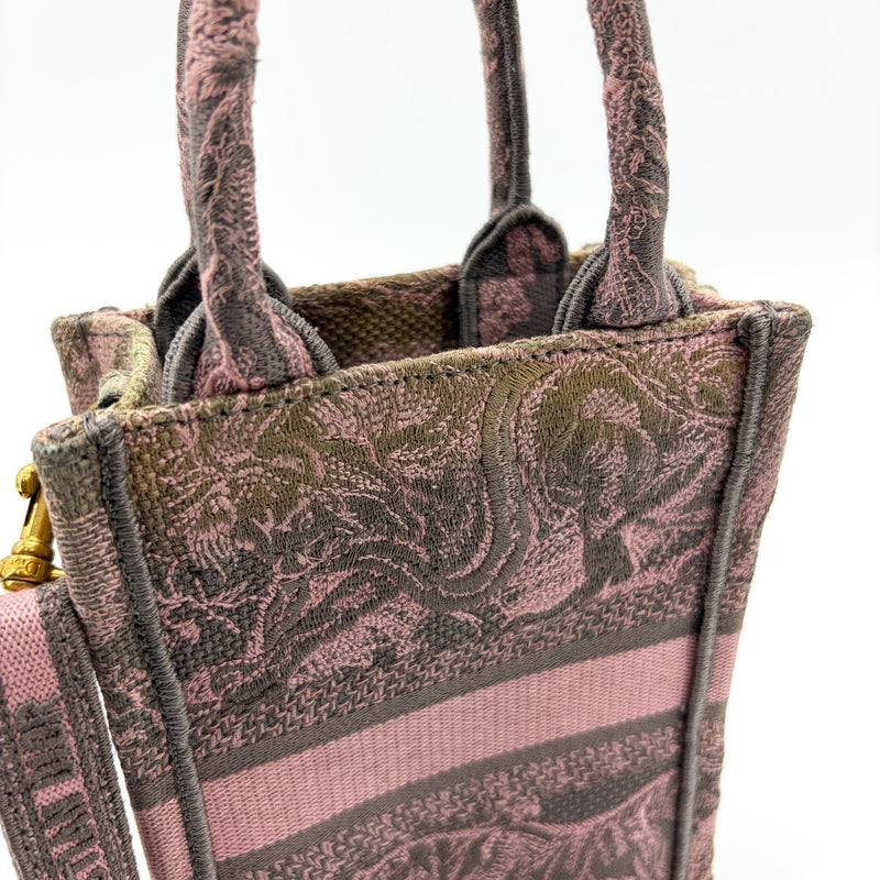 Christian Dior Book Tote Phone Embroidered Canvas Pink