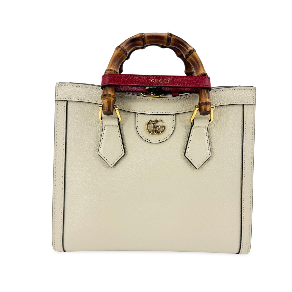 Gucci Diana Nm Bamboo Handle Leather White Bag