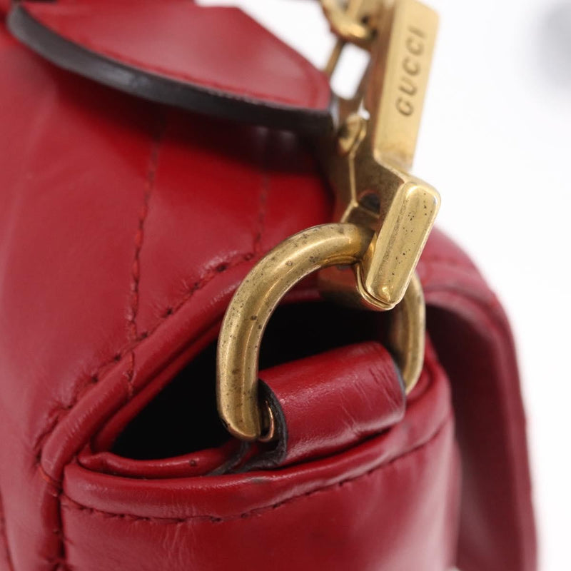 Gucci Gg Marmont Top Handle Matelasse Leather Red Bag