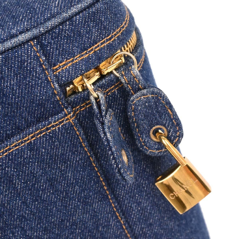 Chanel Vintage Vanity Case Printed Denim Blue Denim_jeans Bag