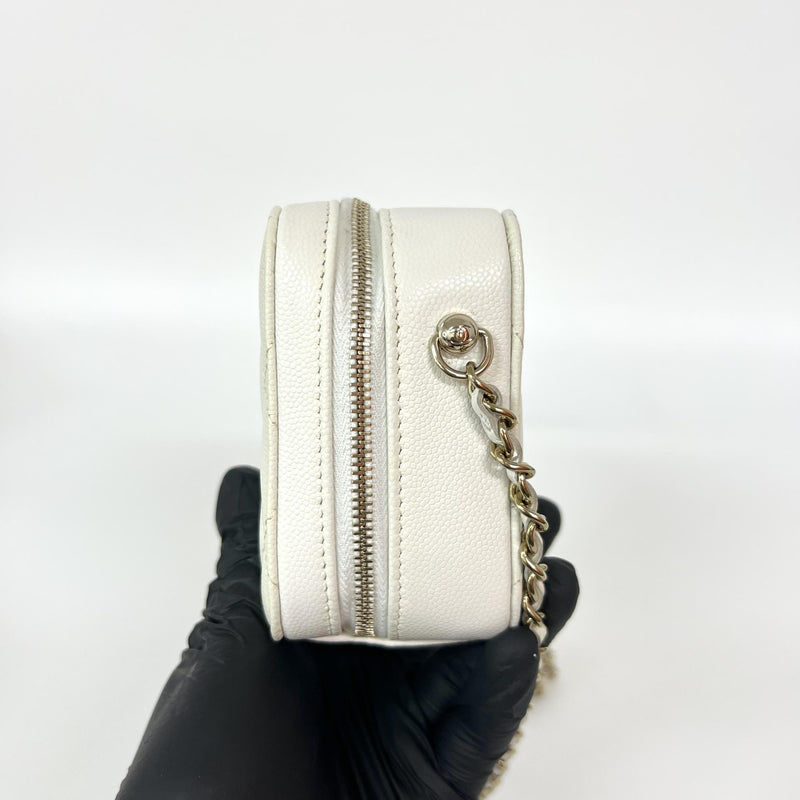 Chanel Square Cc Chain Camera Quilted Caviar White Leather Bag