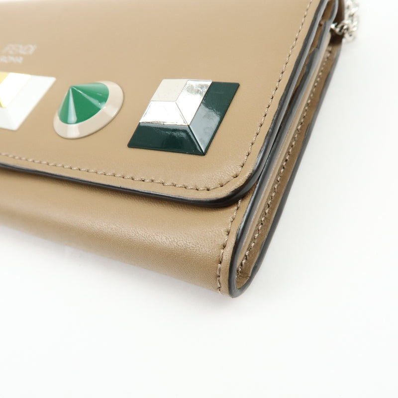 Fendi Continental Wallet On Chain Studded Leather Beige Bag