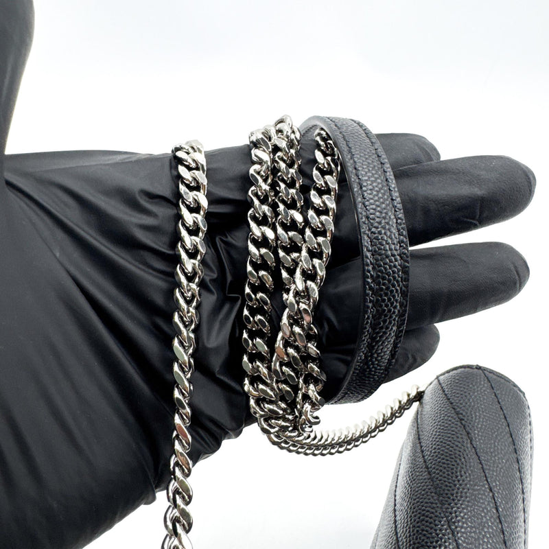 Saint Laurent Classic Monogram Wallet On Chain Matelasse Chevron Leather Black Bag