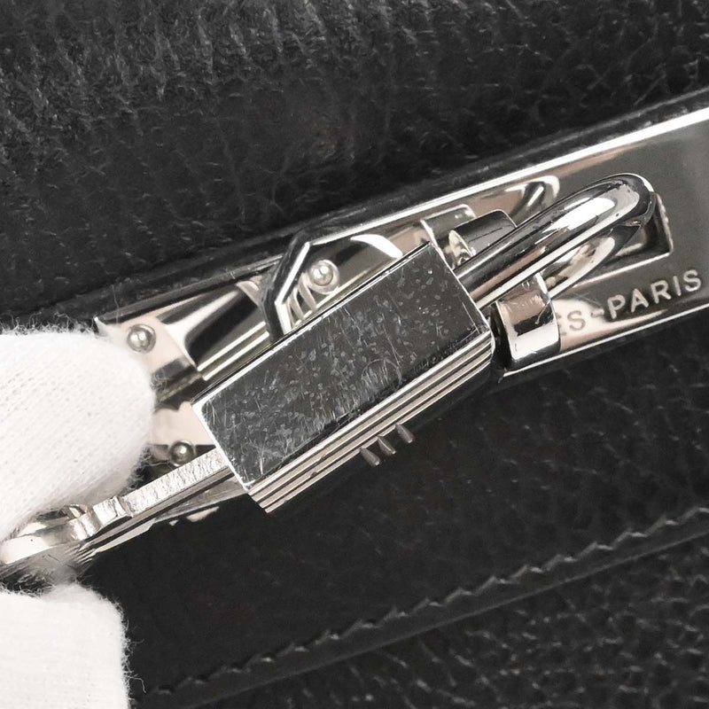Hermes Kelly Black Vache Liegee With Palladium Hardware Calfskin Bag