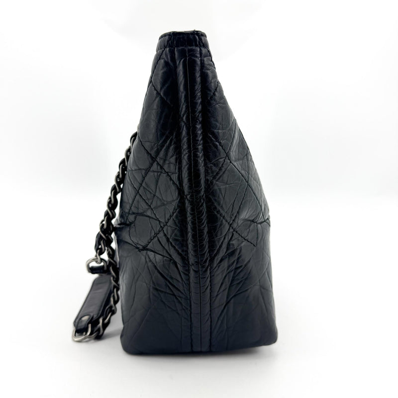 Chanel Cc Crave Quilted Glazed Caviar Black Leather Bag