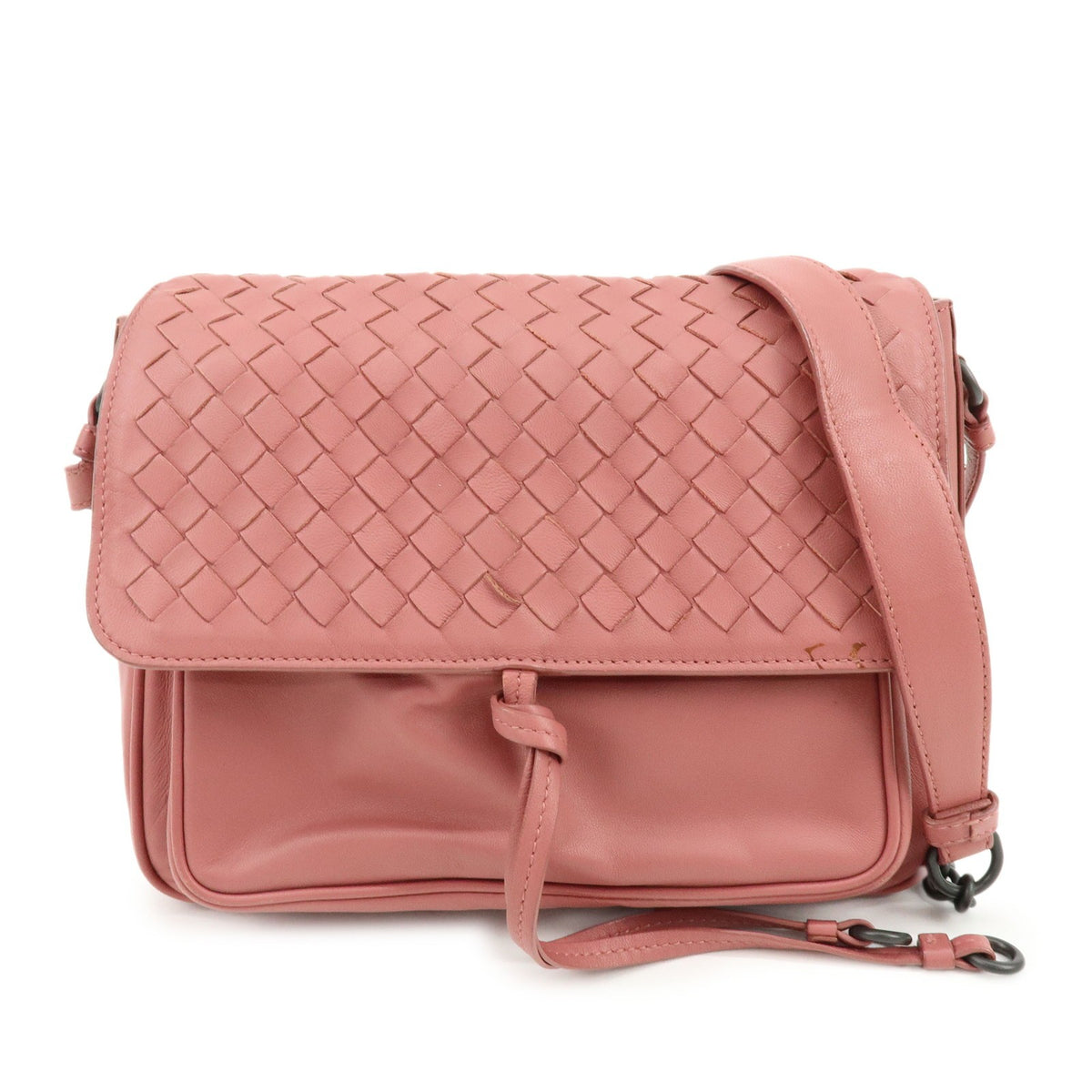 Bottega Veneta Drawstring Flap Leather With Intrecciato Pink Bag