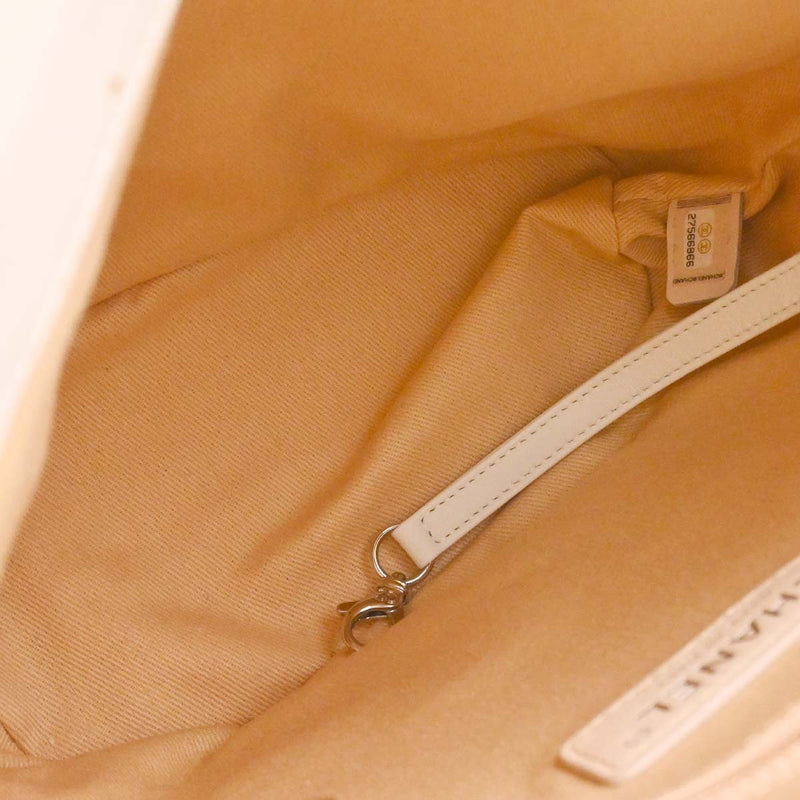 Chanel Cc Top Handle Bucket Stitched Calfskin White Leather Bag