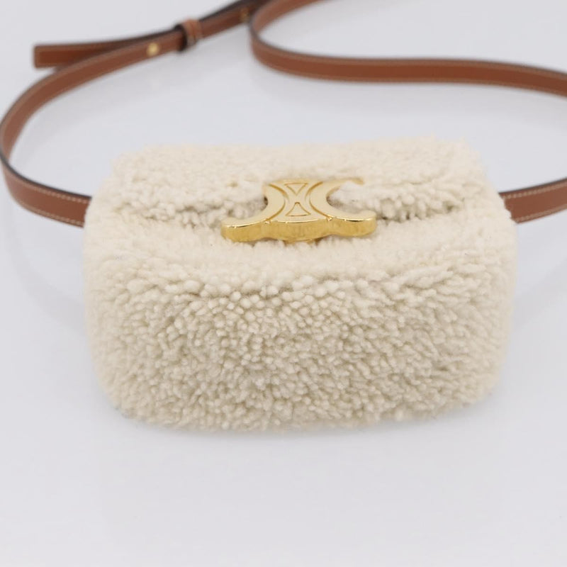 Celine Triomphe Shoulder Shearling Beige Wool Bag