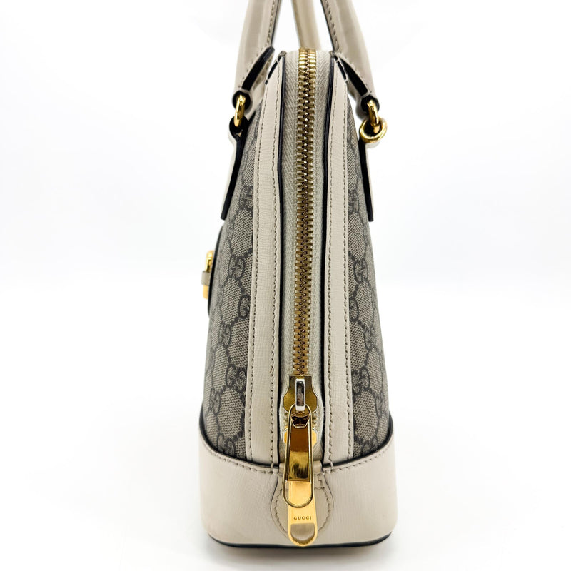 Gucci Horsebit 1955 Top Handle Gg Coated Canvas With Leather Beige Bag