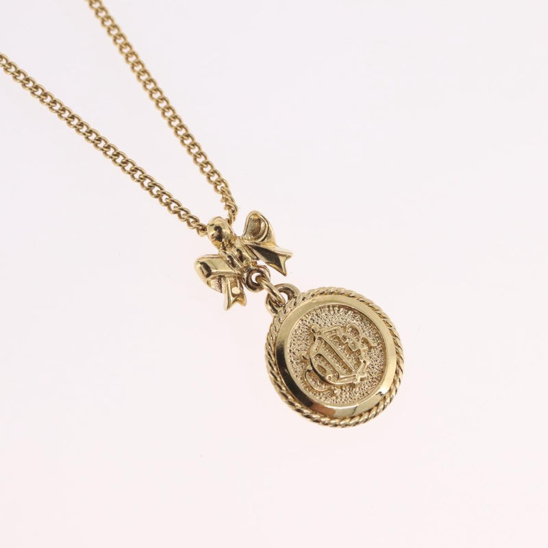 Christian Dior Round Logo Pendant Metal With Crystal Gold Bijoux