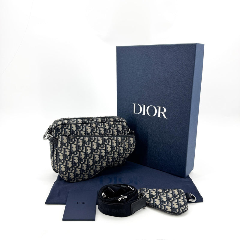 Christian Dior Saddle Tripple Oblique Canvas Beige Bag
