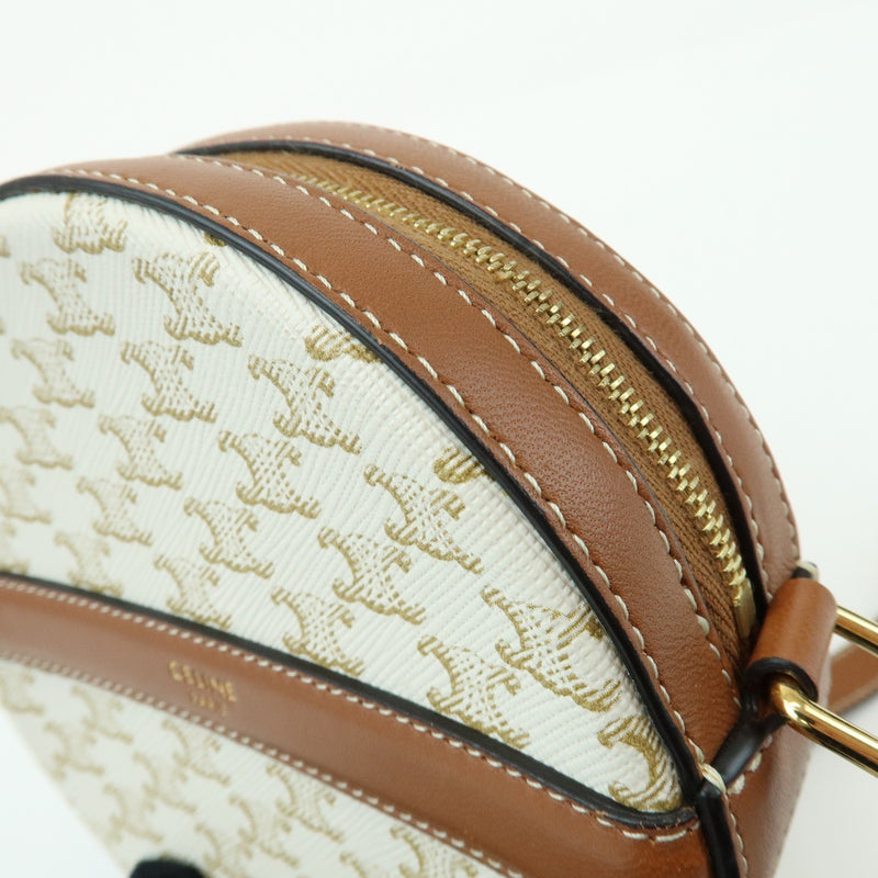 Celine Round Purse On Strap Triomphe Coated Canvas Beige Bag