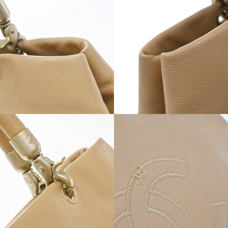 Chanel Vintage Handle Cc Caviar Beige Leather Bag