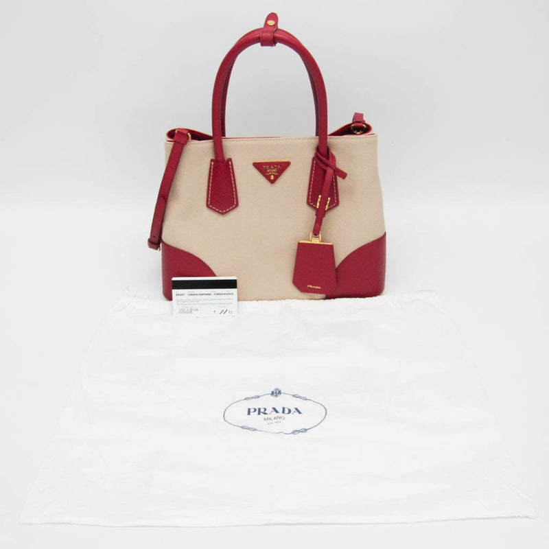 Prada Cuir Double Canvas And Saffiano Leather Beige Bag