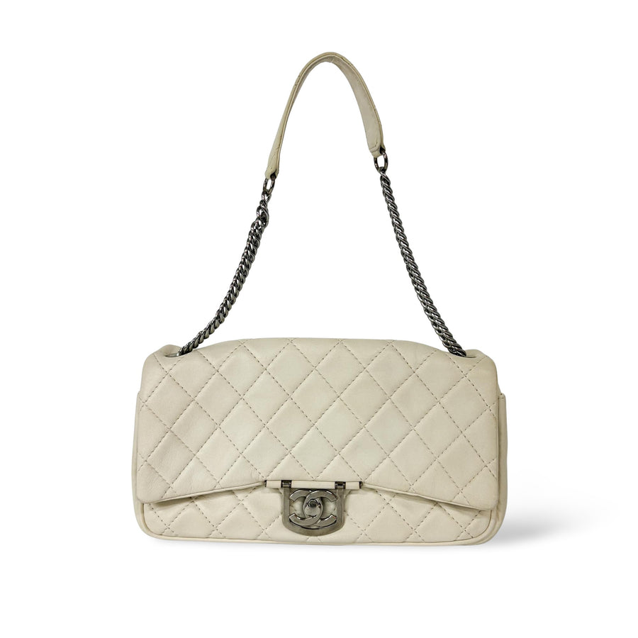 Chanel Double Flap Quilted Aged Calfskin Beige Leather Bag