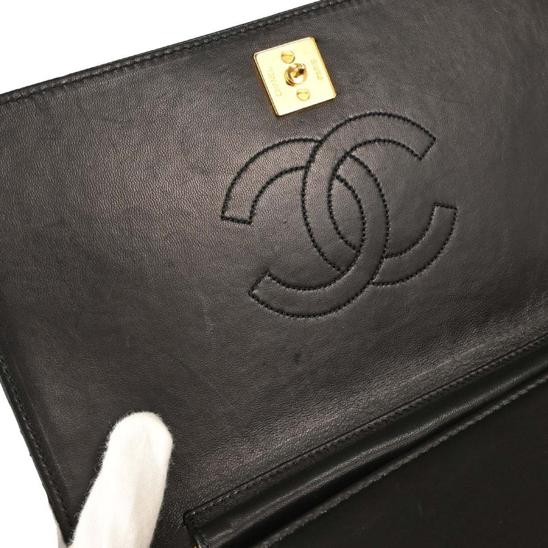 Chanel Vintage Full Flap Quilted Lambskin Black Leather Bag