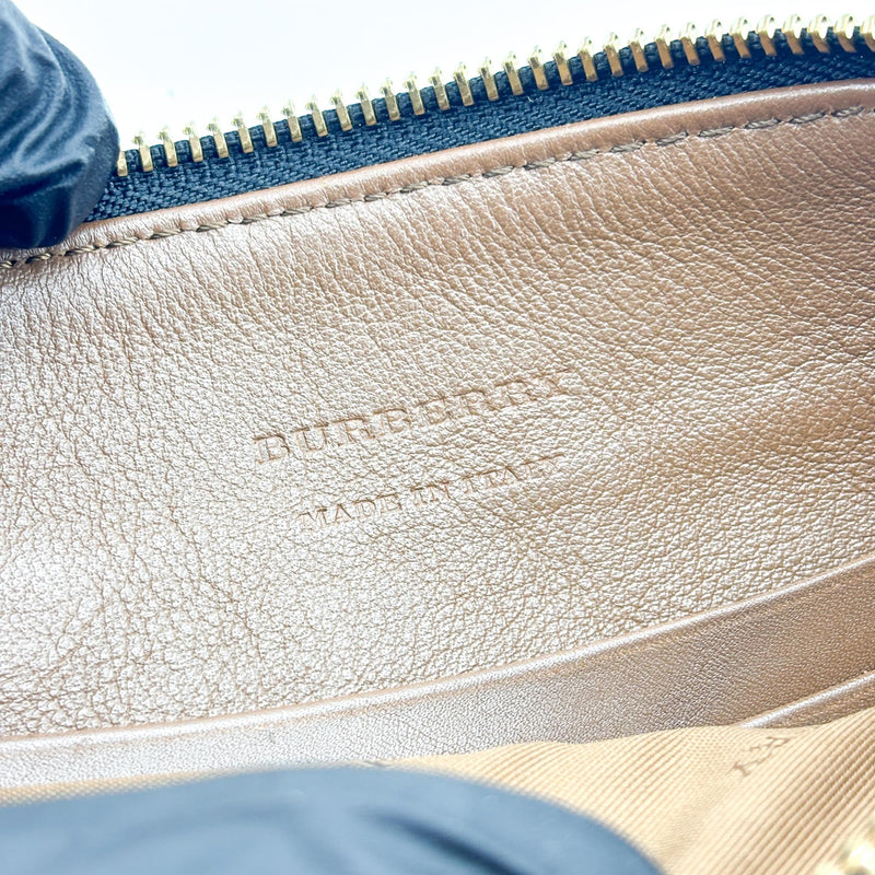 Burberry Peyton Crossbody Clutch Haymarket Coated Canvas Brown