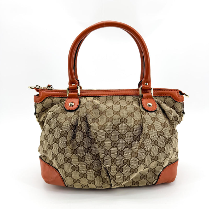 Gucci Sukey Top Handle Satchel Gg Canvas With Leather Brown