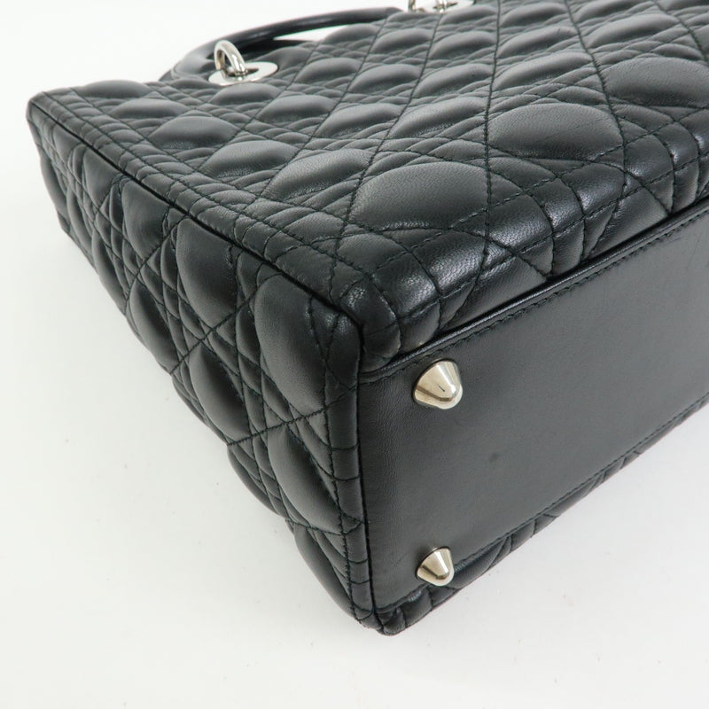 Christian Dior Lady Cannage Quilt Lambskin Black Leather Bag