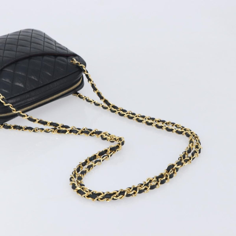 Chanel Vintage Front Pocket Camera Chevron Lambskin Black Leather Bag