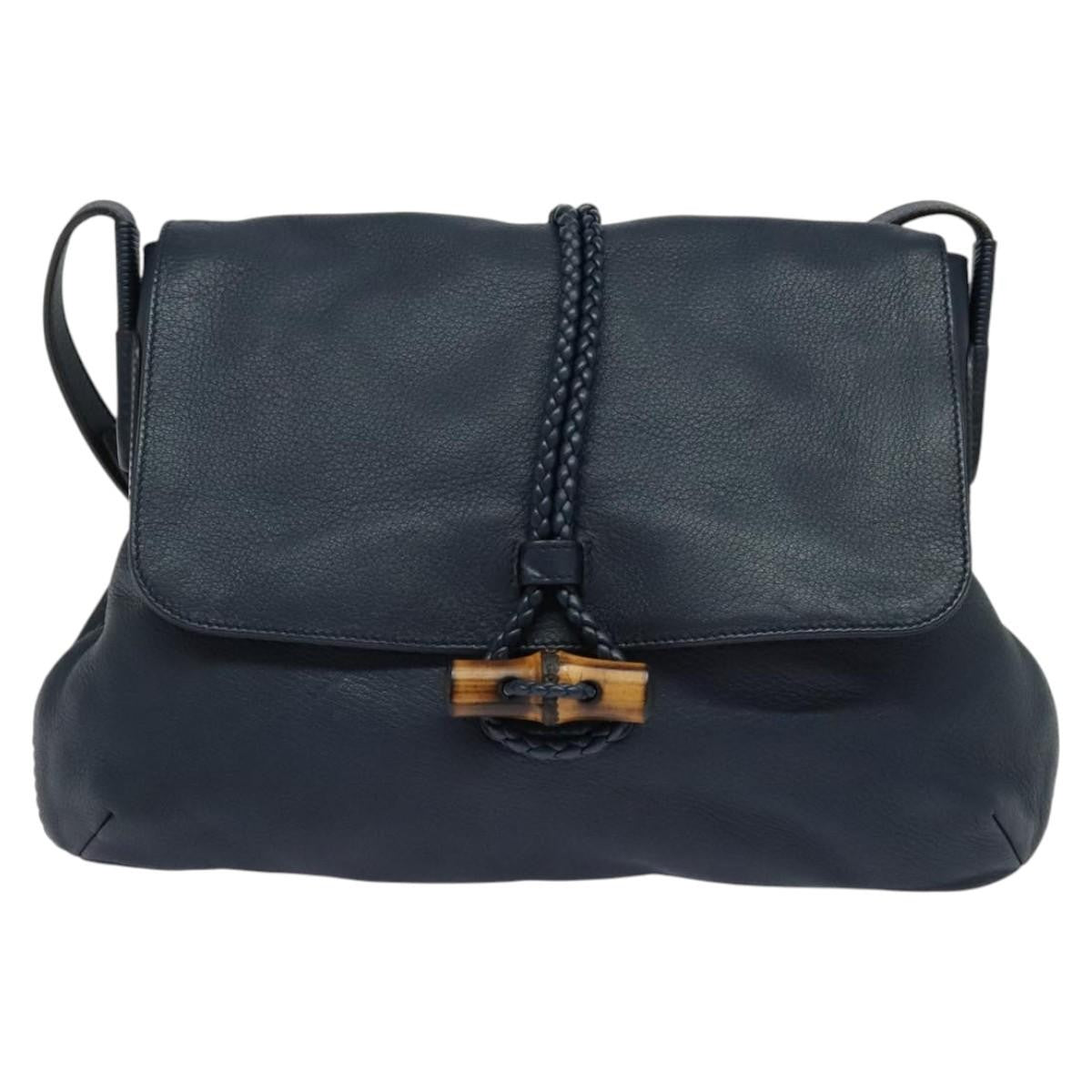 Gucci Hip Bamboo Flap Leather Blue Bag