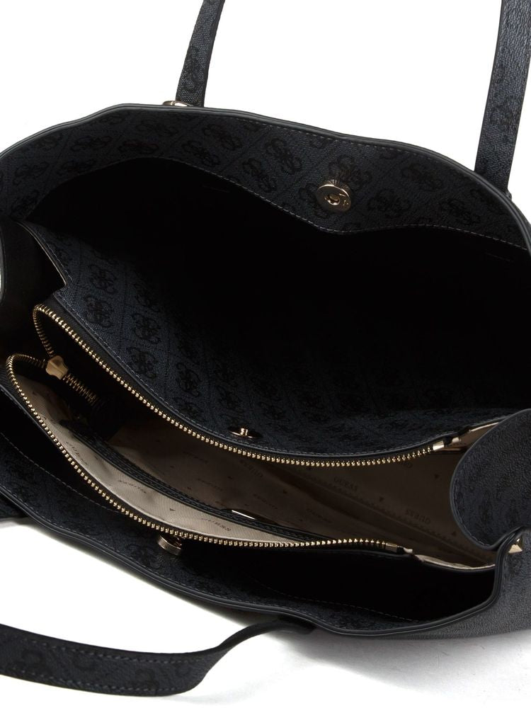 Guess Logo-Print Polyurethane Tote Bag — Black