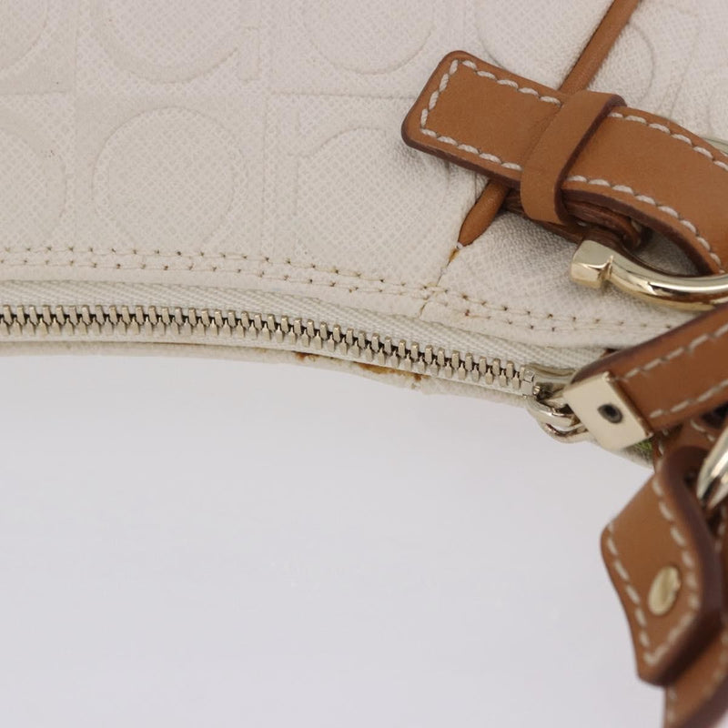 Salvatore Ferragamo Gancini Canvas And Leather White Bag