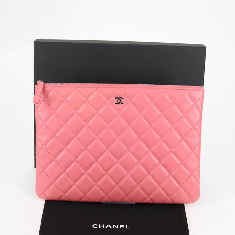 Chanel Cc Casino O Case Clutch Quilted Lambskin Pink Leather