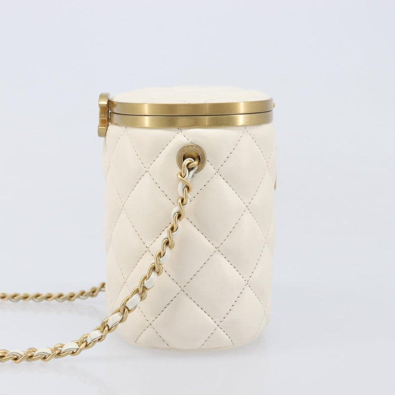 Chanel Crown Box Vanity Quilted Lambskin White Leather Bag
