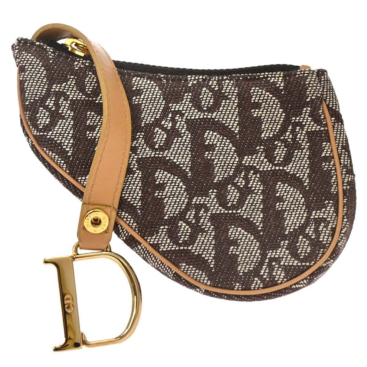 Christian Dior Vintage Saddle Zip Coin Purse Diorissimo Canvas Brown Bag