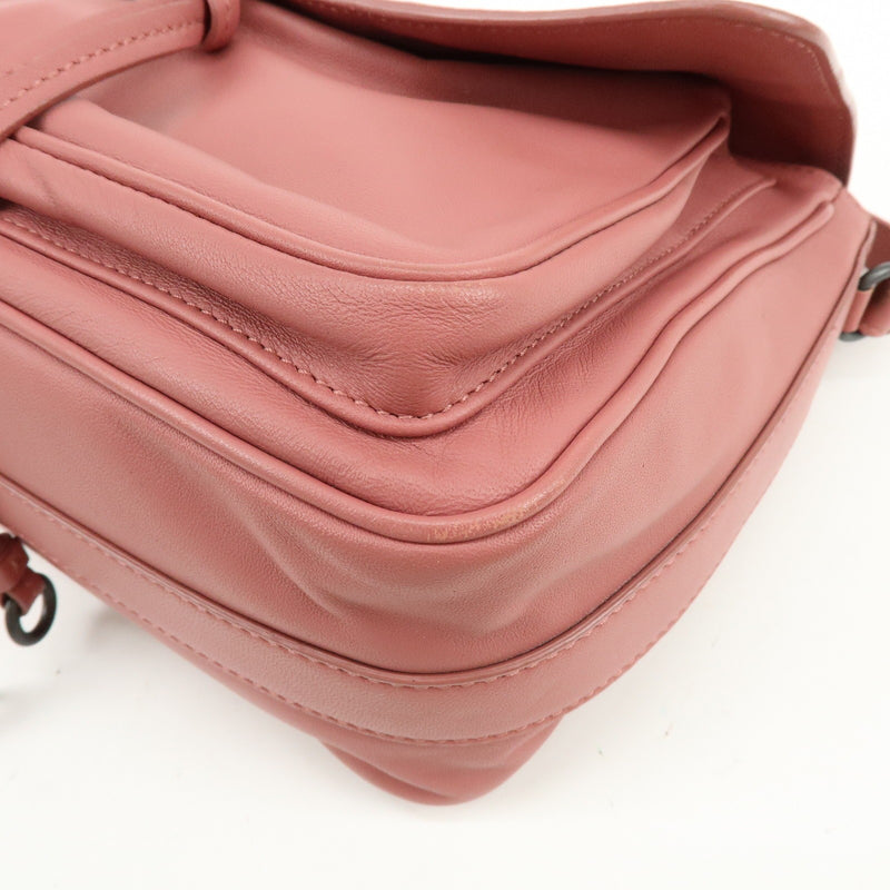 Bottega Veneta Drawstring Flap Leather With Intrecciato Pink Bag