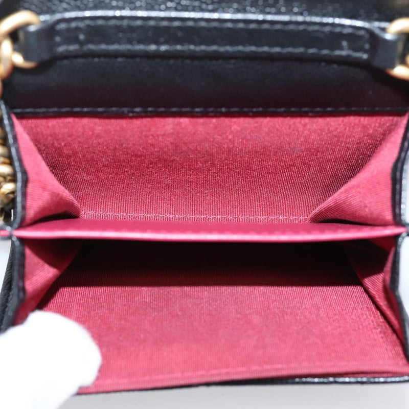 Chanel Plate Logo Cc Flap Card Holder On Chain Quilted Caviar Black Leather Bag