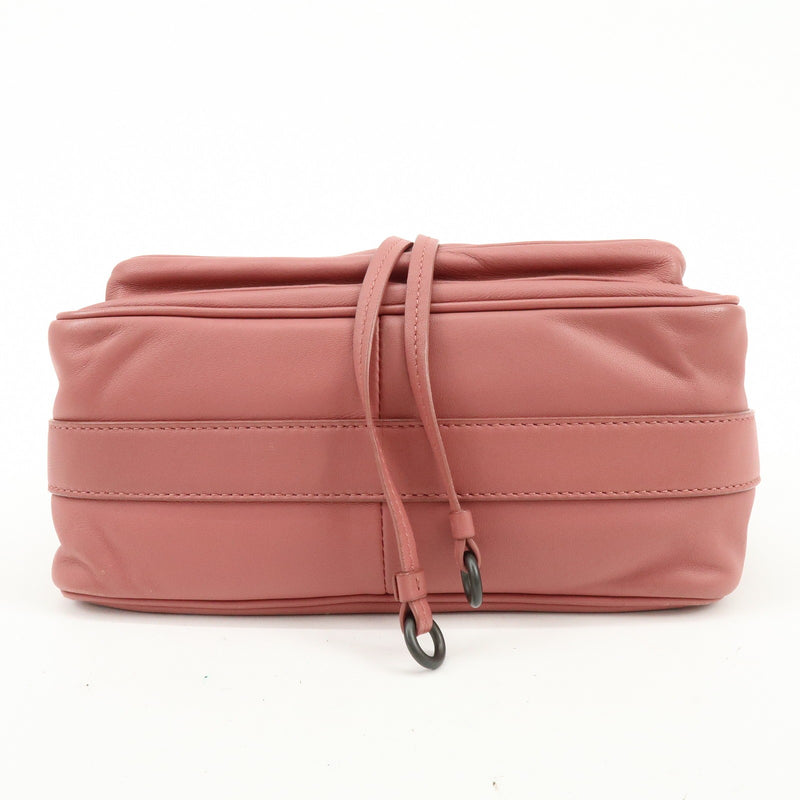 Bottega Veneta Drawstring Flap Leather With Intrecciato Pink Bag
