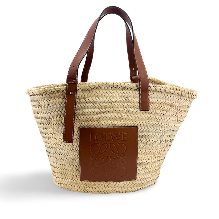 Loewe Elephant Basket Raffia Brown Leather Bag
