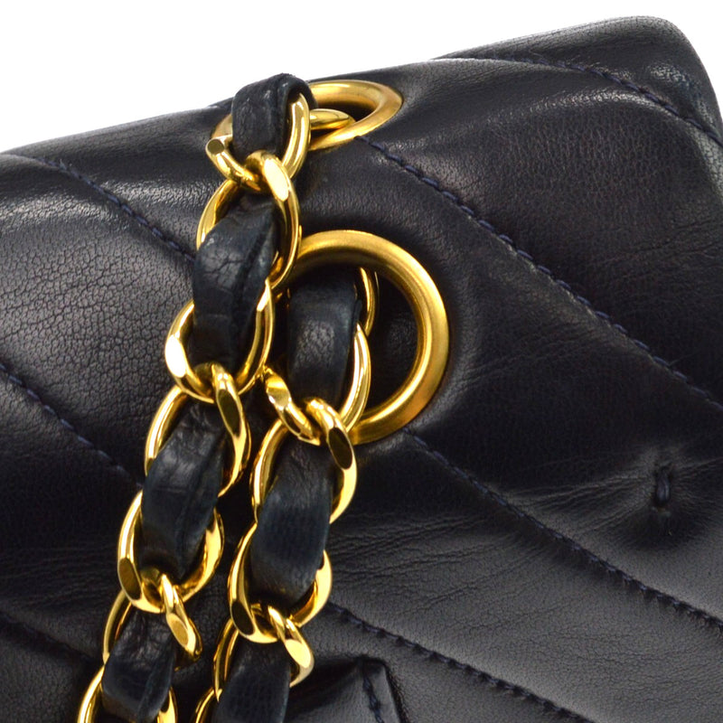Chanel Vintage Classic Double Flap Chevron Lambskin Black Leather Bag