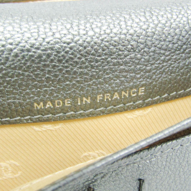 Chanel Cc Button Bi-Fold Card Case Leather Silver Accessory