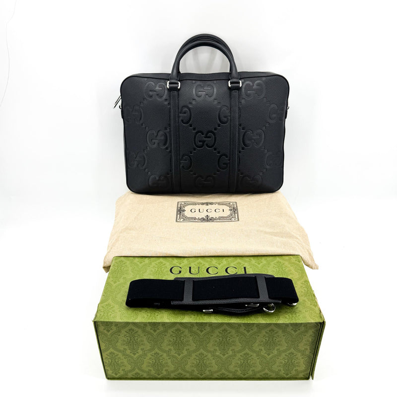 Gucci Convertible Jumbo Gg Embossed Leather Black Bag