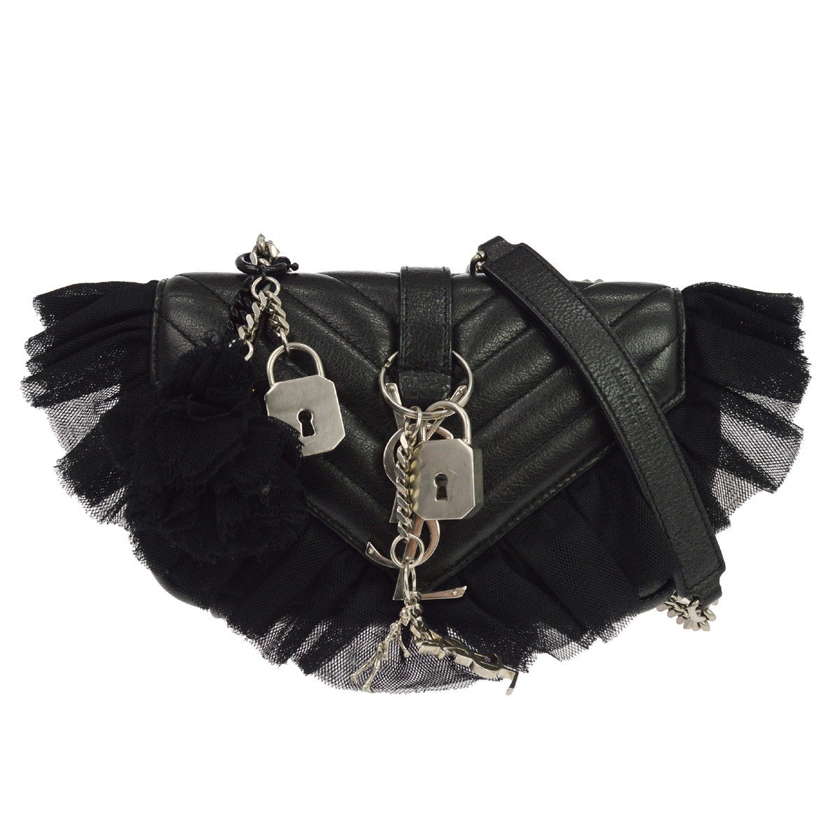 Saint Laurent Loulou Puffer Leather & Tulle Black Bag
