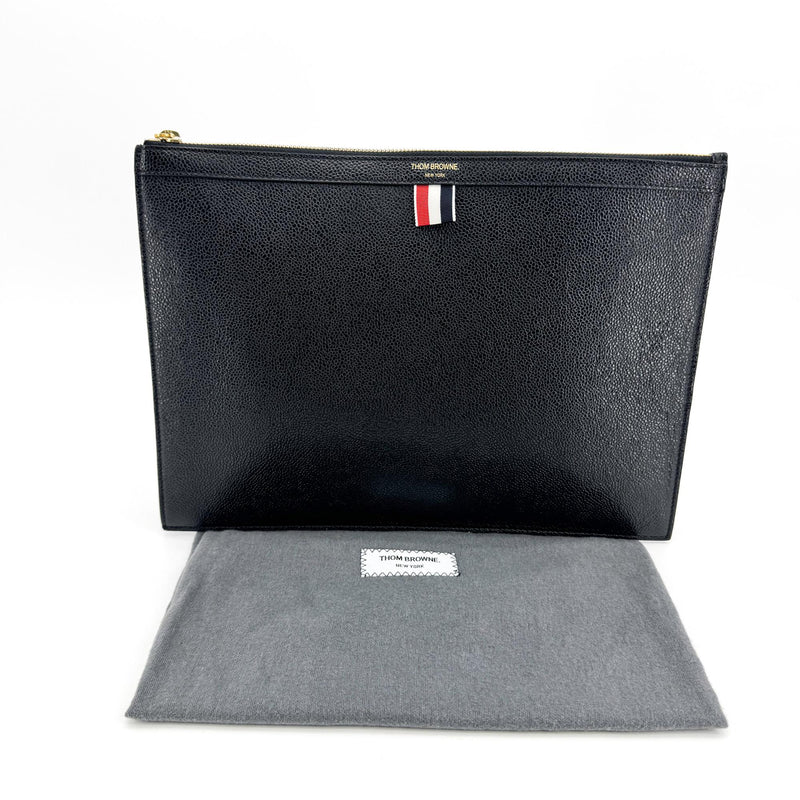 Thom Browne Zip Document Holder Leather With Applique Black Bag
