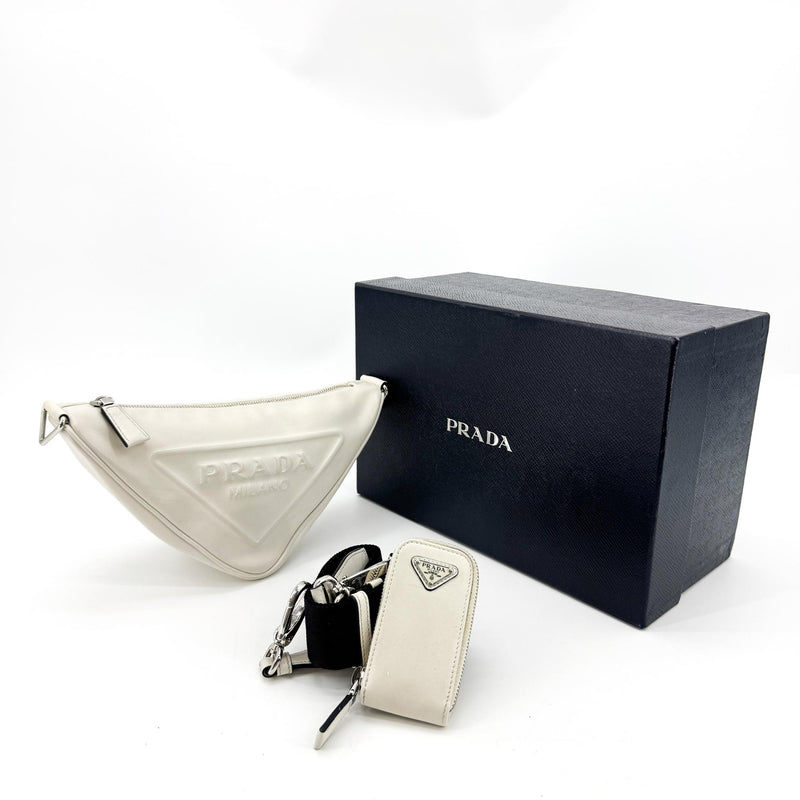 Prada Triangle Logo Zip Leather White Bag