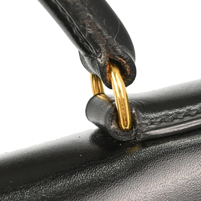 Hermes Kelly Black Box Calf With Gold Hardware Calfskin Bag
