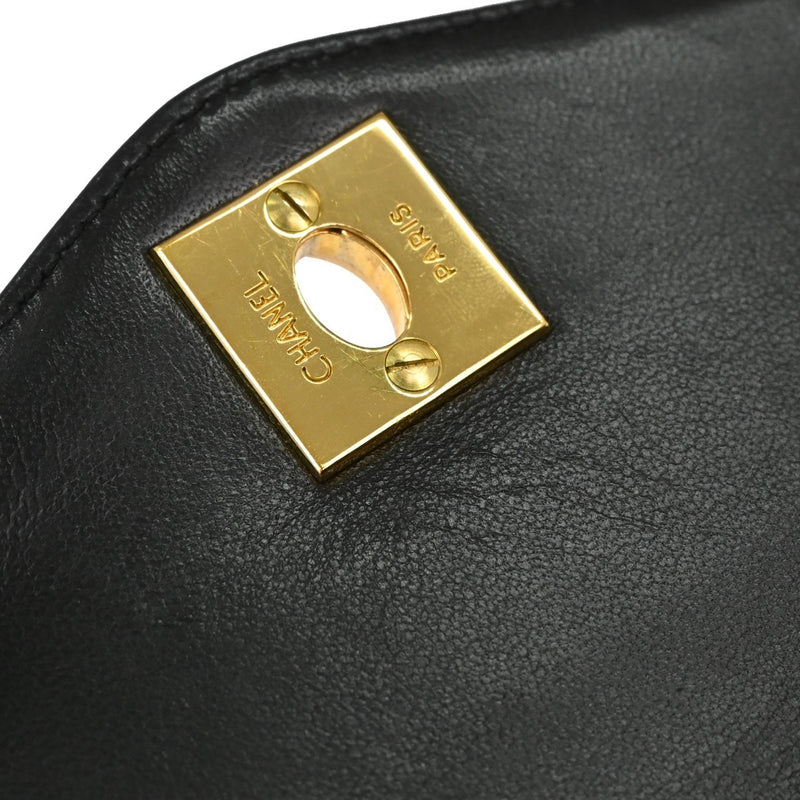 Chanel Vintage Classic Top Handle Flap Quilted Lambskin Black Leather Bag