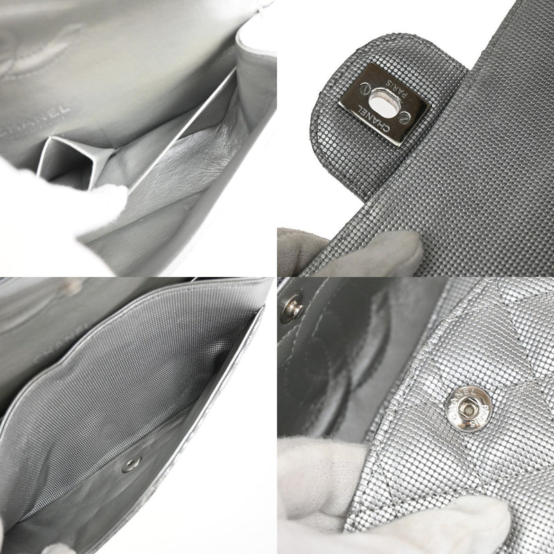 Chanel Classic Timeless Double Flap Pixel Effect Quilted Calfskin Silver Leather Bag
