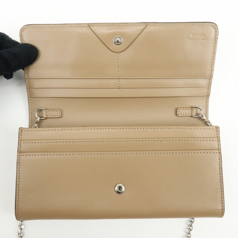 Fendi Continental Wallet On Chain Studded Leather Beige Bag