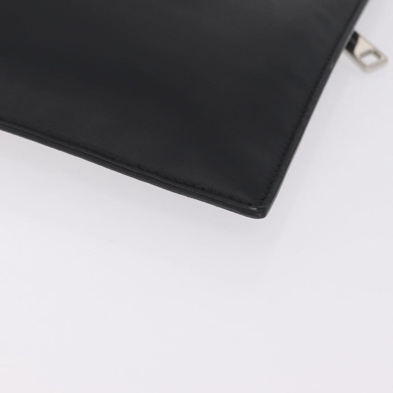 Fendi Zip Flat Wristlet Zucca Coated Canvas And Leather Black Bag